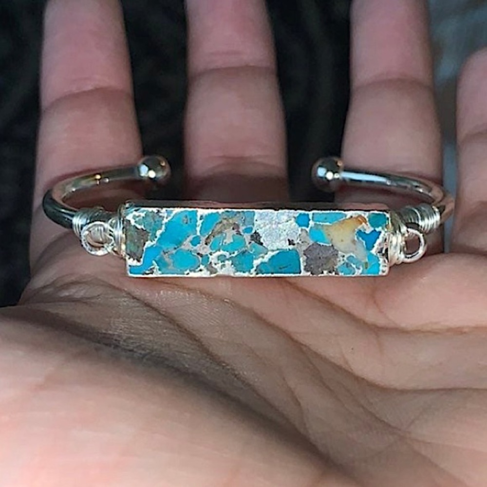 Turquoises Bar Beads Open Cuff Bangle View 4